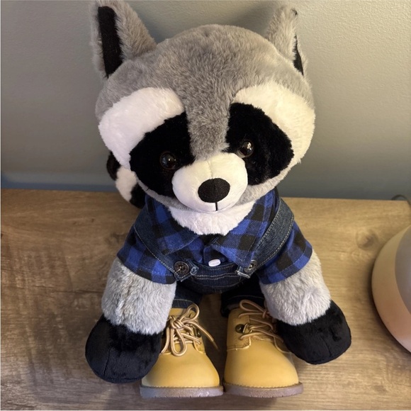 Build A Bear Gray And Black Racoon Plush With Lumberjack Outfit - Picture 6 of 7